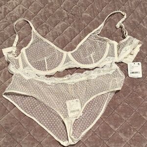 Free People Sheer Lace Dot Underwire Bra & Brief Set